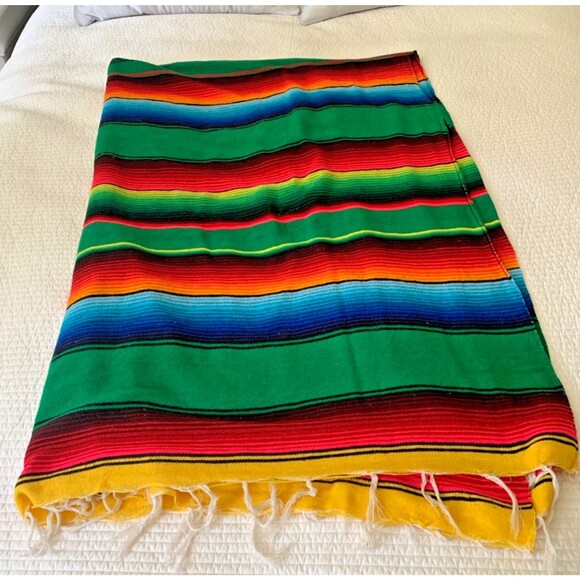FALSA Mexican Blanket 80" x 56" Serape Throw  Hand Woven Rainbow Yoga Blanket - Picture 2 of 5